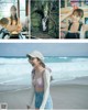 A collage of photos of a woman on the beach.